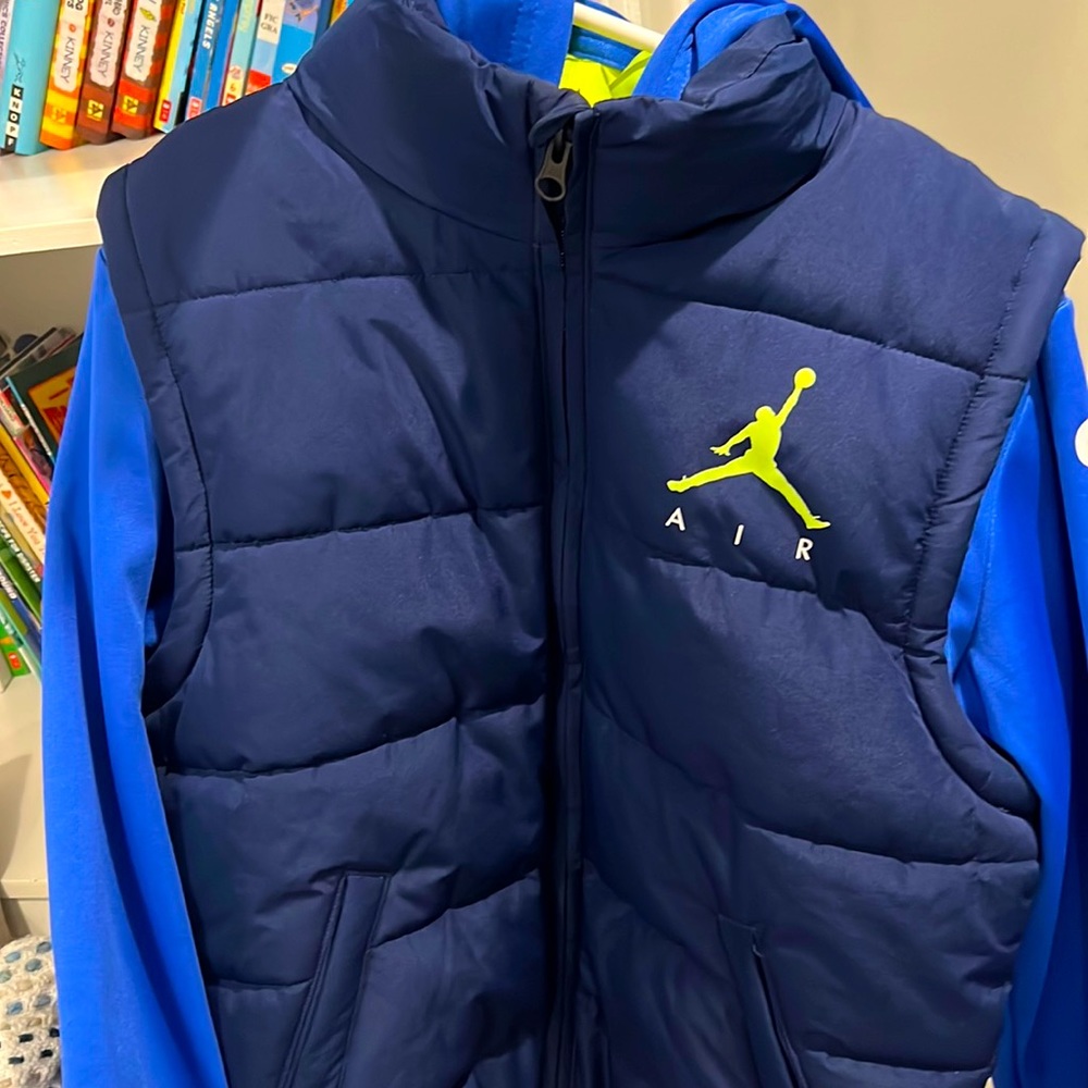 Jordan- Children's Medium blue-lime green puffed jacket